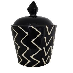Canister PACIFIC RIM NATIVE Sugar Lidded Black White Patterned